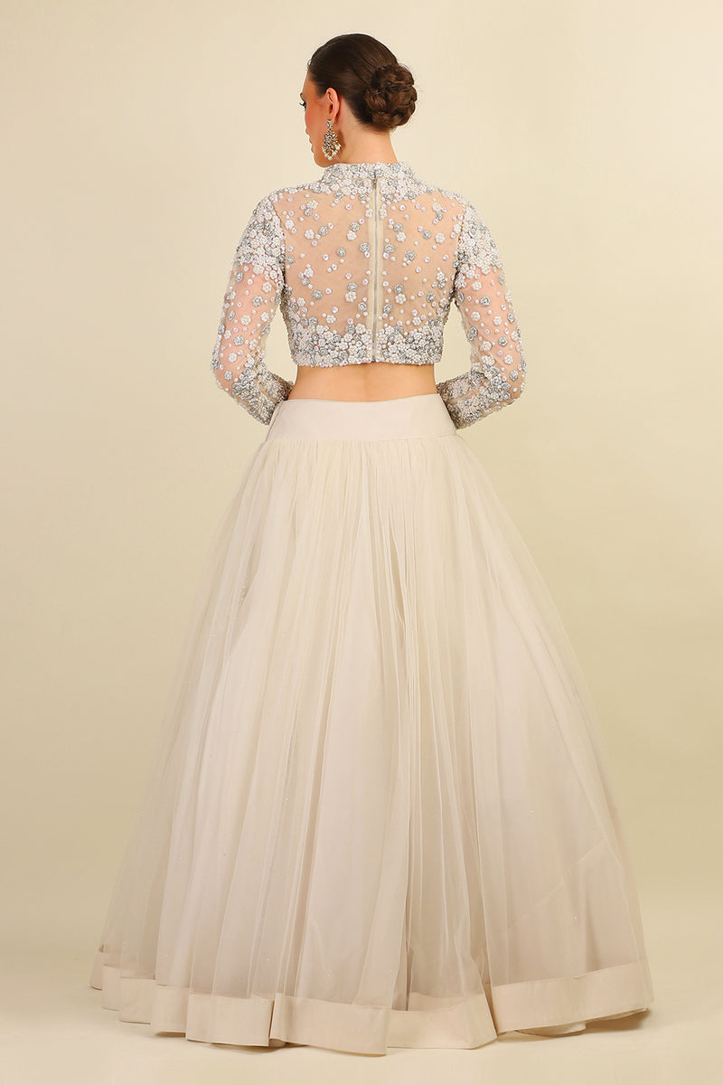 PEARL WORK TOP WITH PLAIN CHUNNAT SKIRT