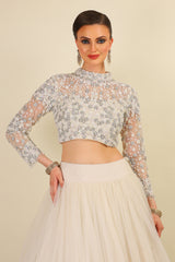 PEARL WORK TOP WITH PLAIN CHUNNAT SKIRT