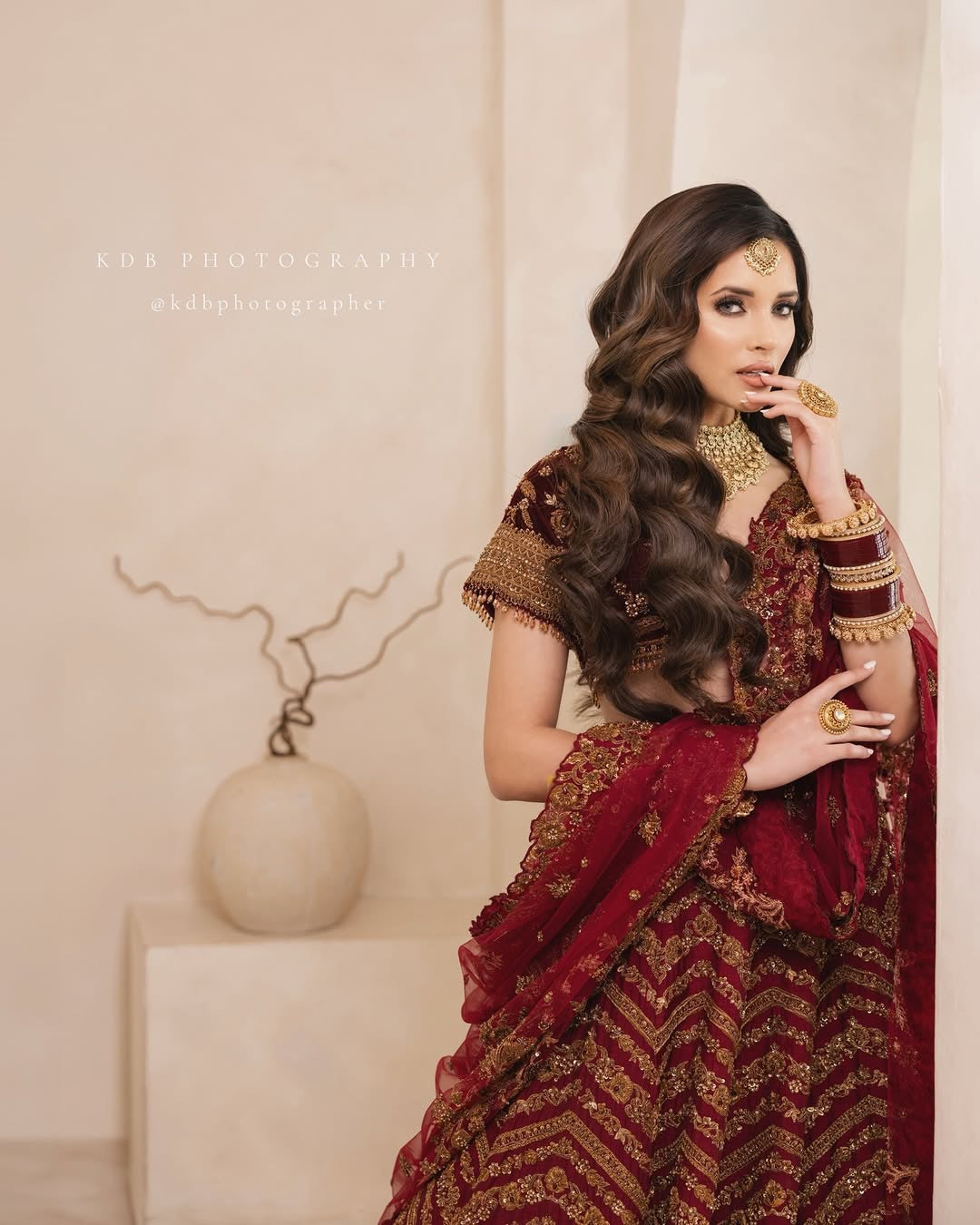 Maroon Regal Antique gold Hand-Embroidered Bridal Lehenga Set