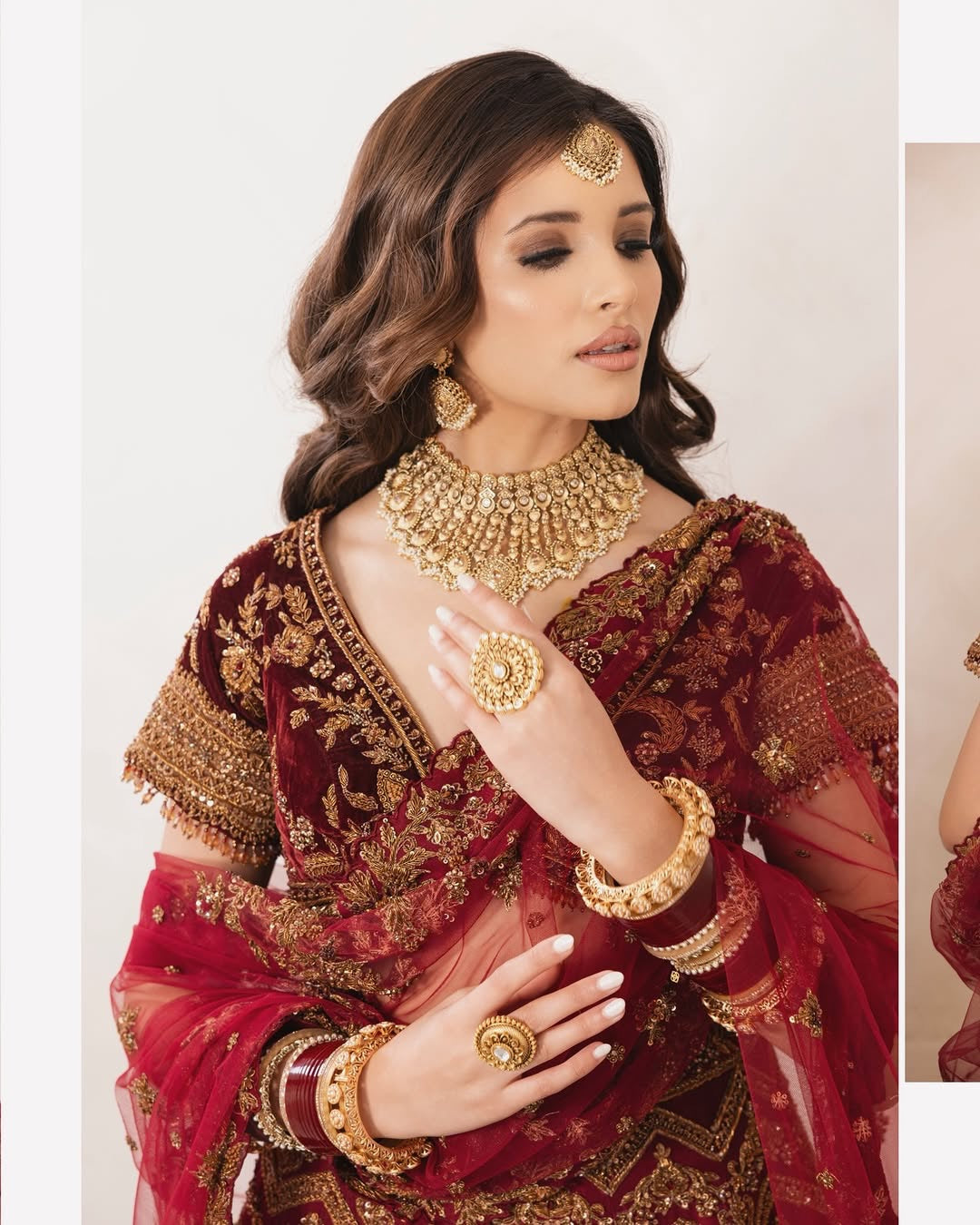 Maroon Regal Antique gold Hand-Embroidered Bridal Lehenga Set
