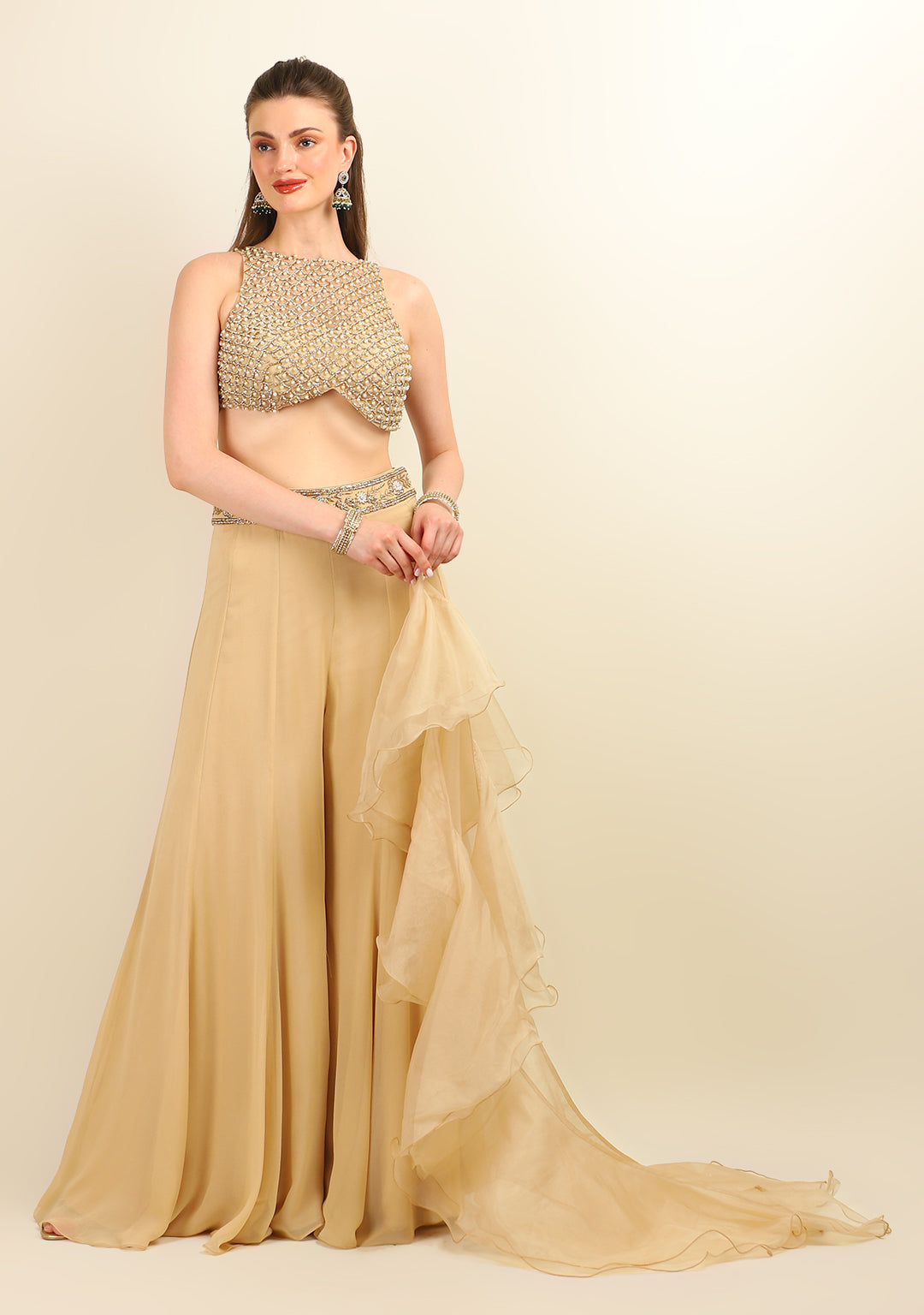 GOLD PEARL TOP WITH SHARARA