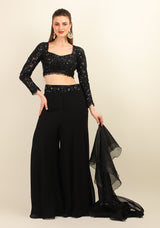 BLACK EMBROIDERY TOP WITH SHARARA