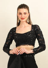 BLACK EMBROIDERY TOP WITH SHARARA