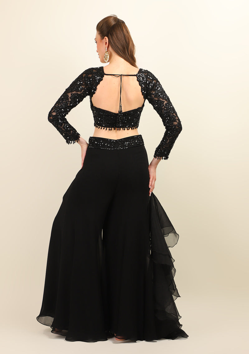 BLACK EMBROIDERY TOP WITH SHARARA