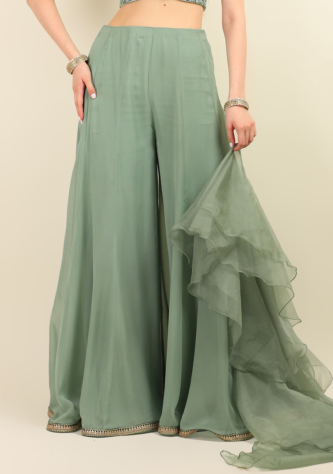 DUSTY BLUE EMBROIDERY TOP WITH SHARARA