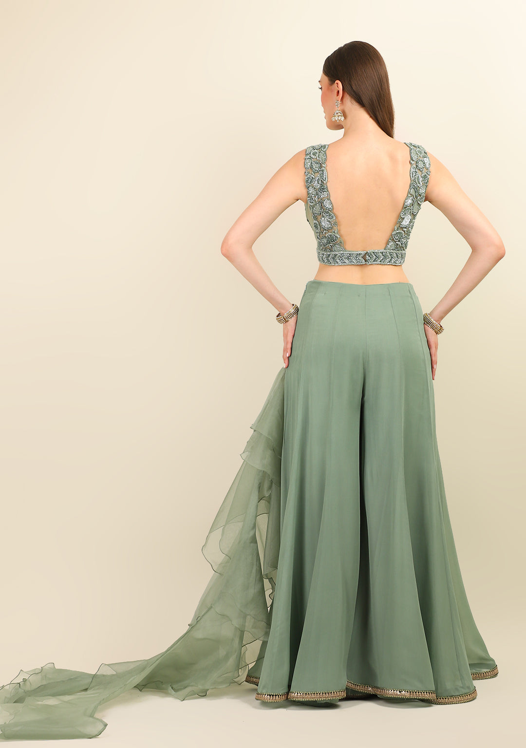 DUSTY BLUE EMBROIDERY TOP WITH SHARARA
