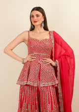 HOT PINK EMBROIDERY PEPLUM WITH SHARARA