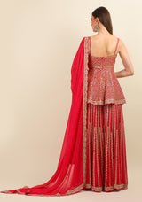 HOT PINK EMBROIDERY PEPLUM WITH SHARARA