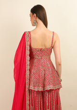 HOT PINK EMBROIDERY PEPLUM WITH SHARARA