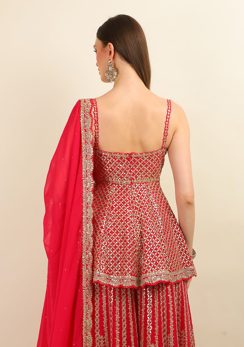 HOT PINK EMBROIDERY PEPLUM WITH SHARARA