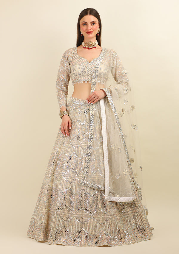 WHITE HAND EMBROIDER LEHENGA WITH TOP