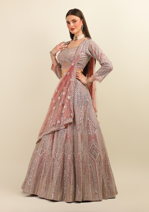 DARK NUDE EMBROIDERY TOP WITH LEHENGA