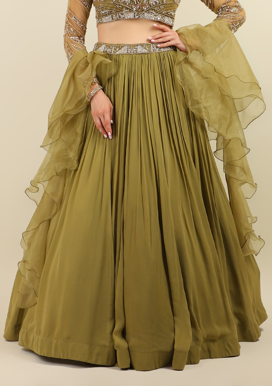 OLIVE HAND EMBROIDRY TOP WITH SKIRT