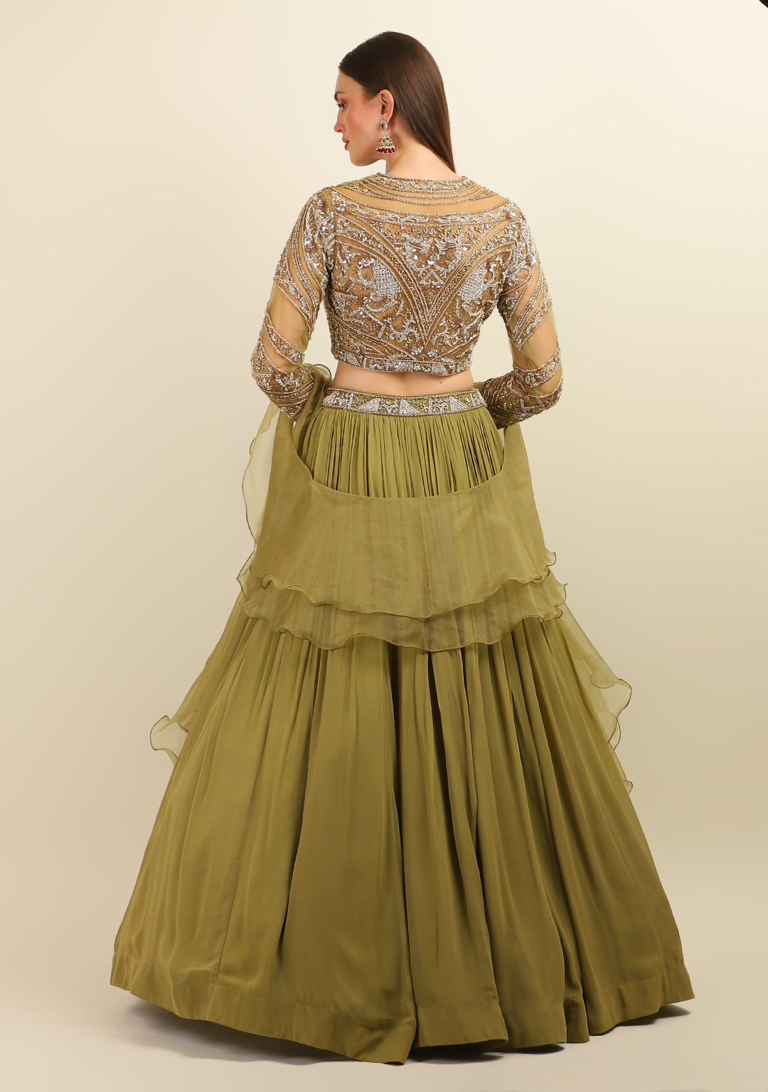 OLIVE HAND EMBROIDRY TOP WITH SKIRT