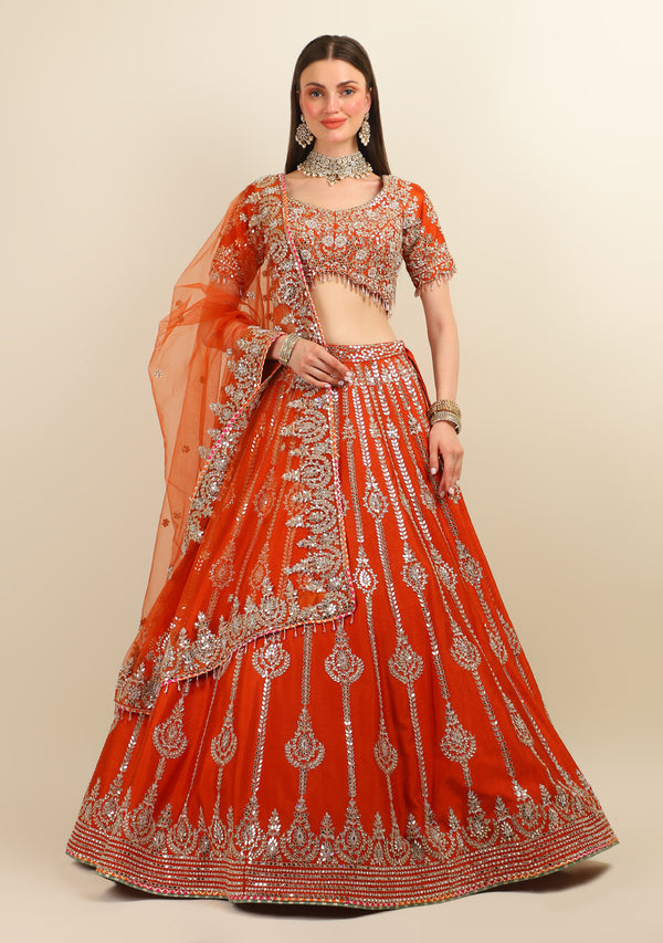 RUST GOTA PATTI LEHENGA WITH EMBROIDERY TOP