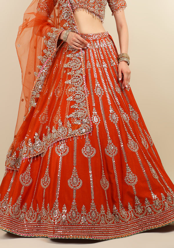 RUST GOTA PATTI LEHENGA WITH EMBROIDERY TOP