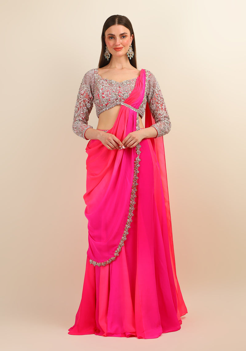 PINK HAND EMBROIDERY STITCH SAREE