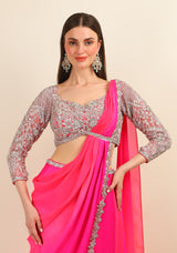 PINK HAND EMBROIDERY STITCH SAREE