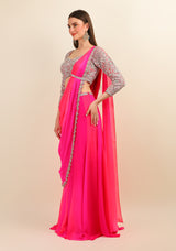 PINK HAND EMBROIDERY STITCH SAREE