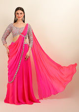 PINK HAND EMBROIDERY STITCH SAREE