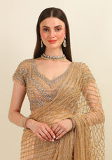 NUDE EMBROIDERY TOP WITH EMBROIDERY STITCH EMBROIDERY FEATHERS SAREE