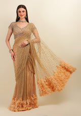 NUDE EMBROIDERY TOP WITH EMBROIDERY STITCH EMBROIDERY FEATHERS SAREE