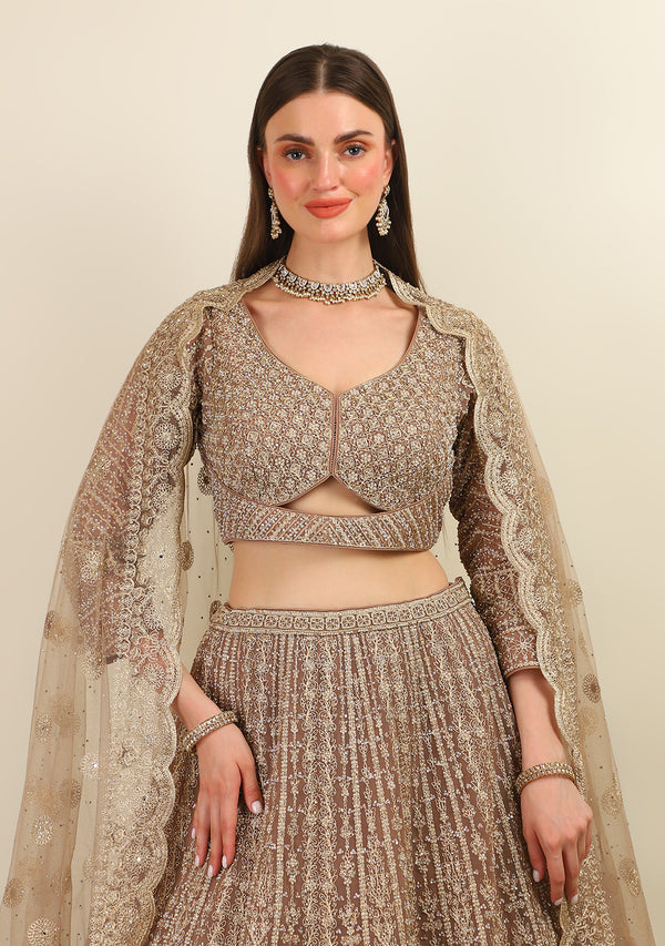 COPPER EMBROIDERY  TOP WITH LEHENGA