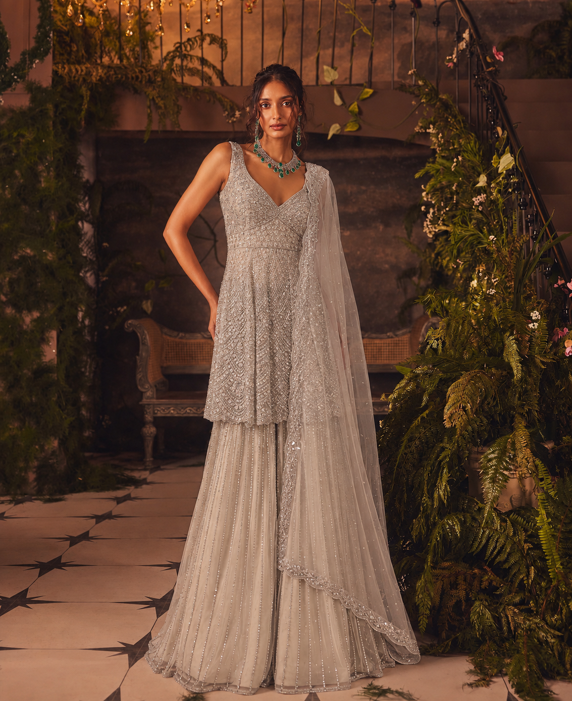 Silver Shimmer Sharara Set with Dupatta