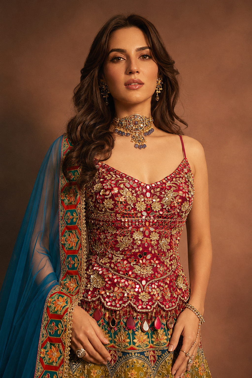 Gulnaar Mirrorwork Corset Lehenga Set with Dupatta