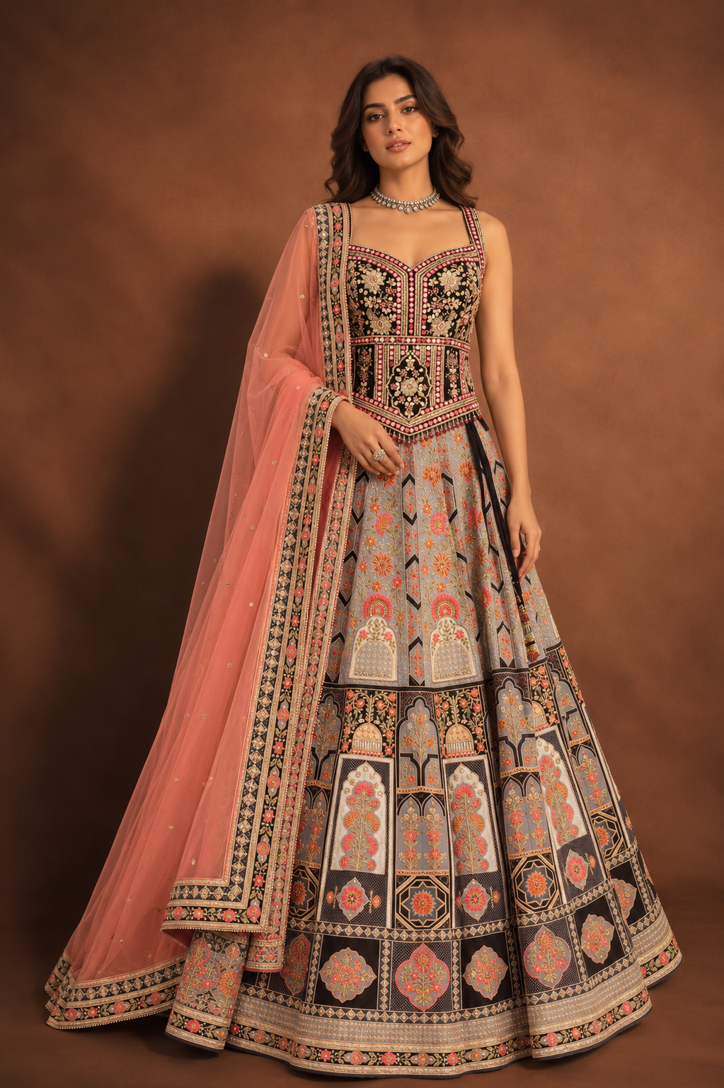 Zareen Noir Lehenga Set with Dupatta