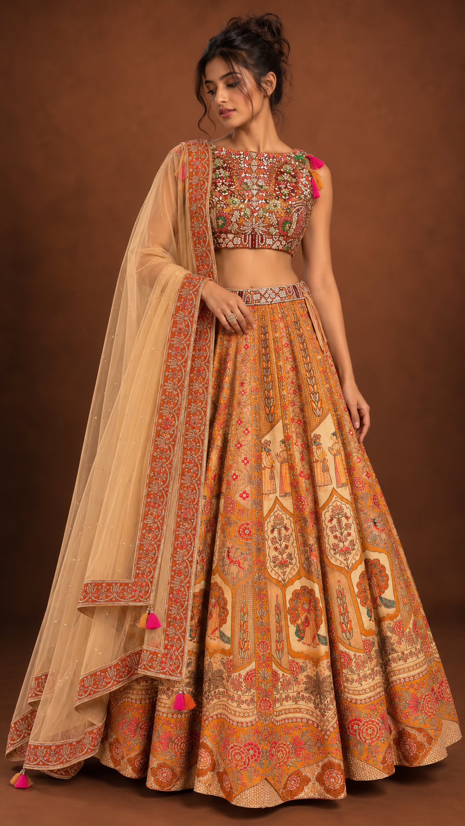 Meher Orange Printed Lehenga Set with Dupatta
