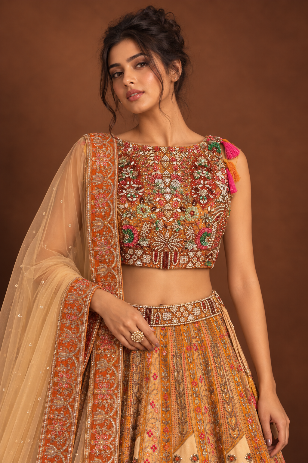 Meher Orange Printed Lehenga Set with Dupatta