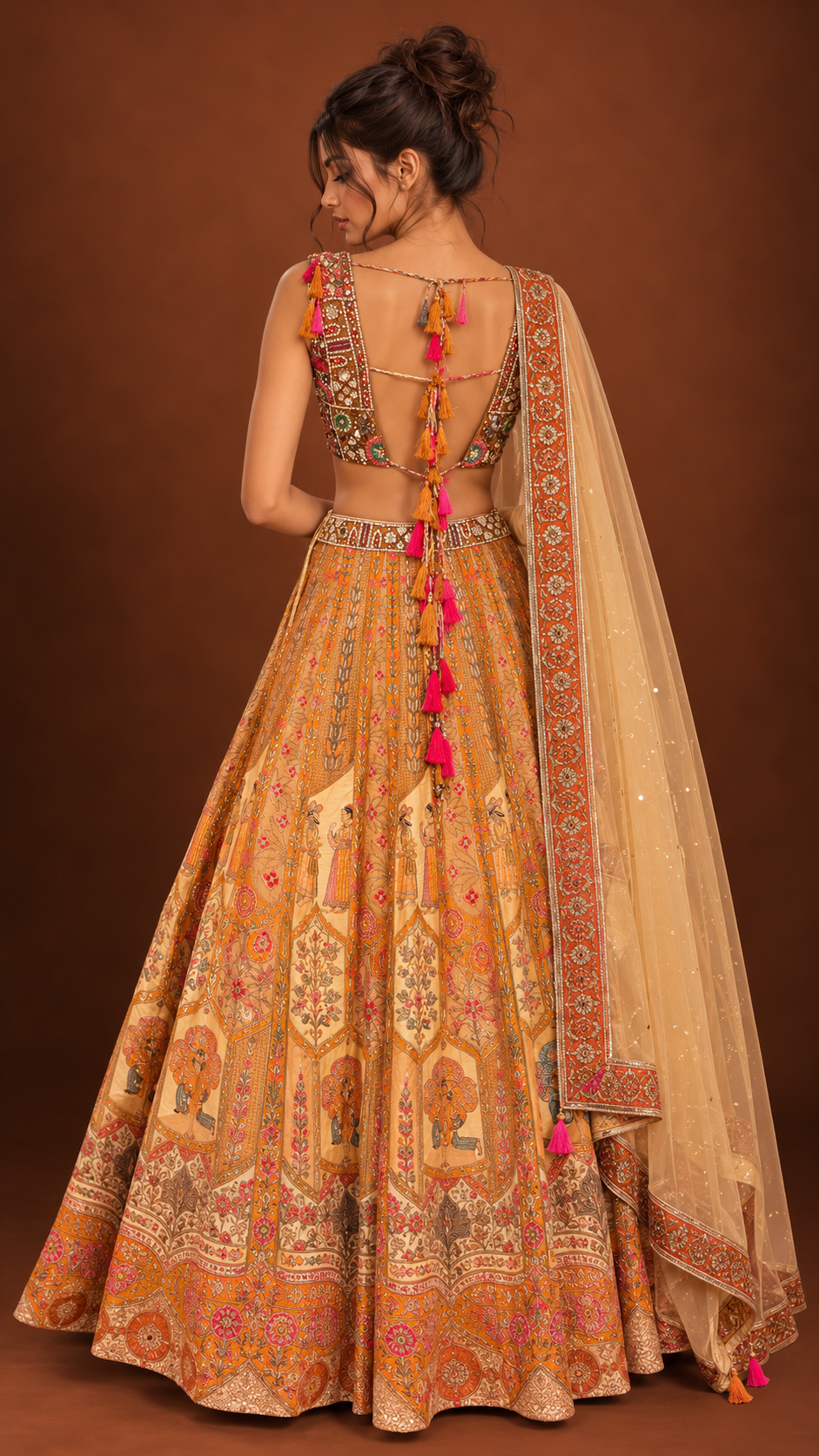 Meher Orange Printed Lehenga Set with Dupatta