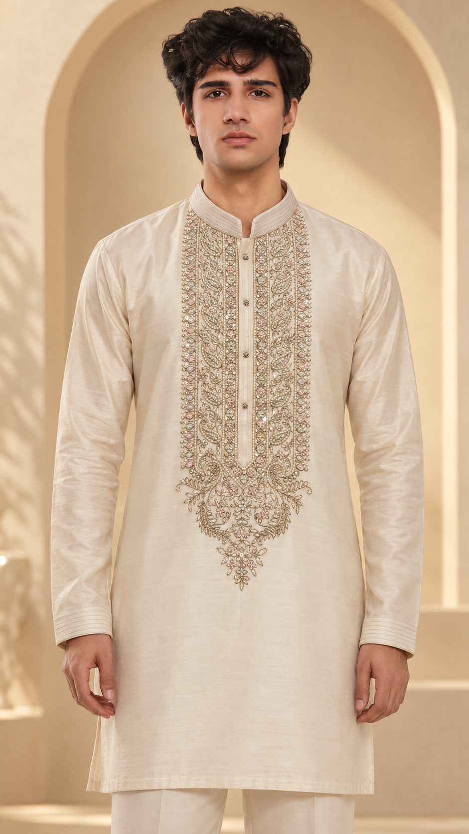 Ivory Embroidered Kurta Pajama Set
