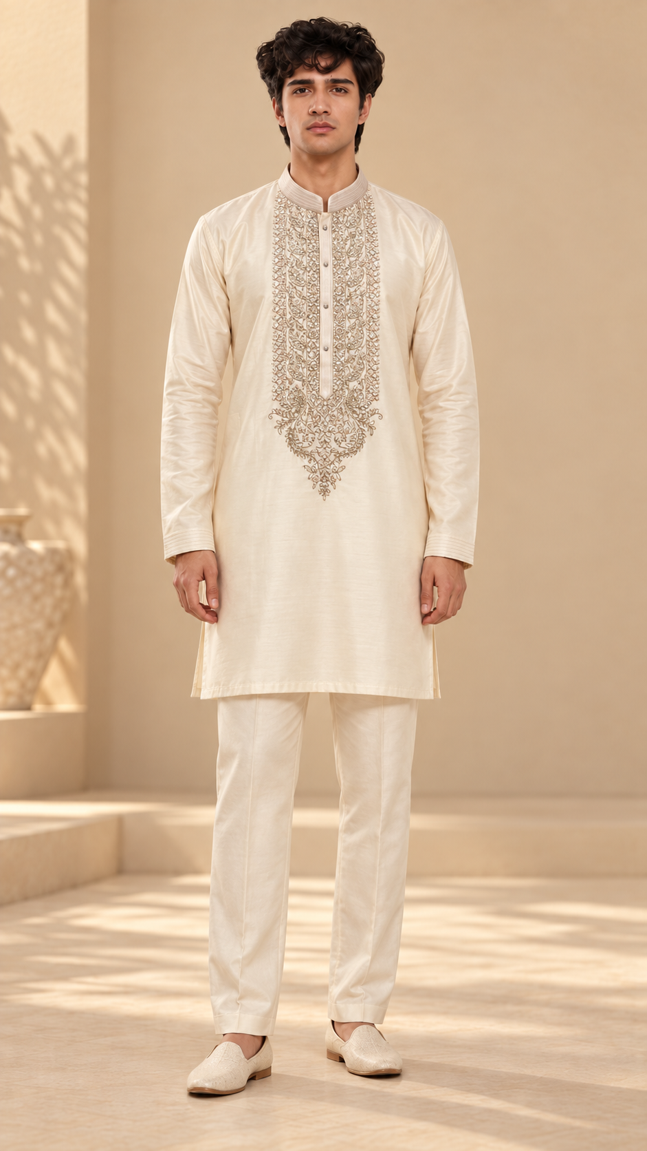Ivory Embroidered Kurta Pajama Set