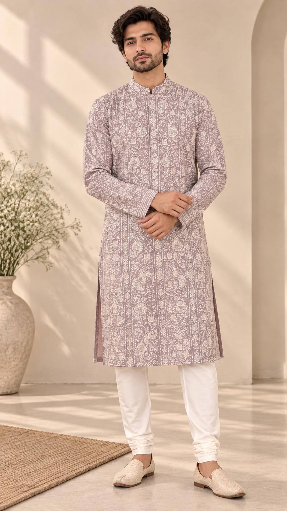 Lilac Floral Printed Kurta Set