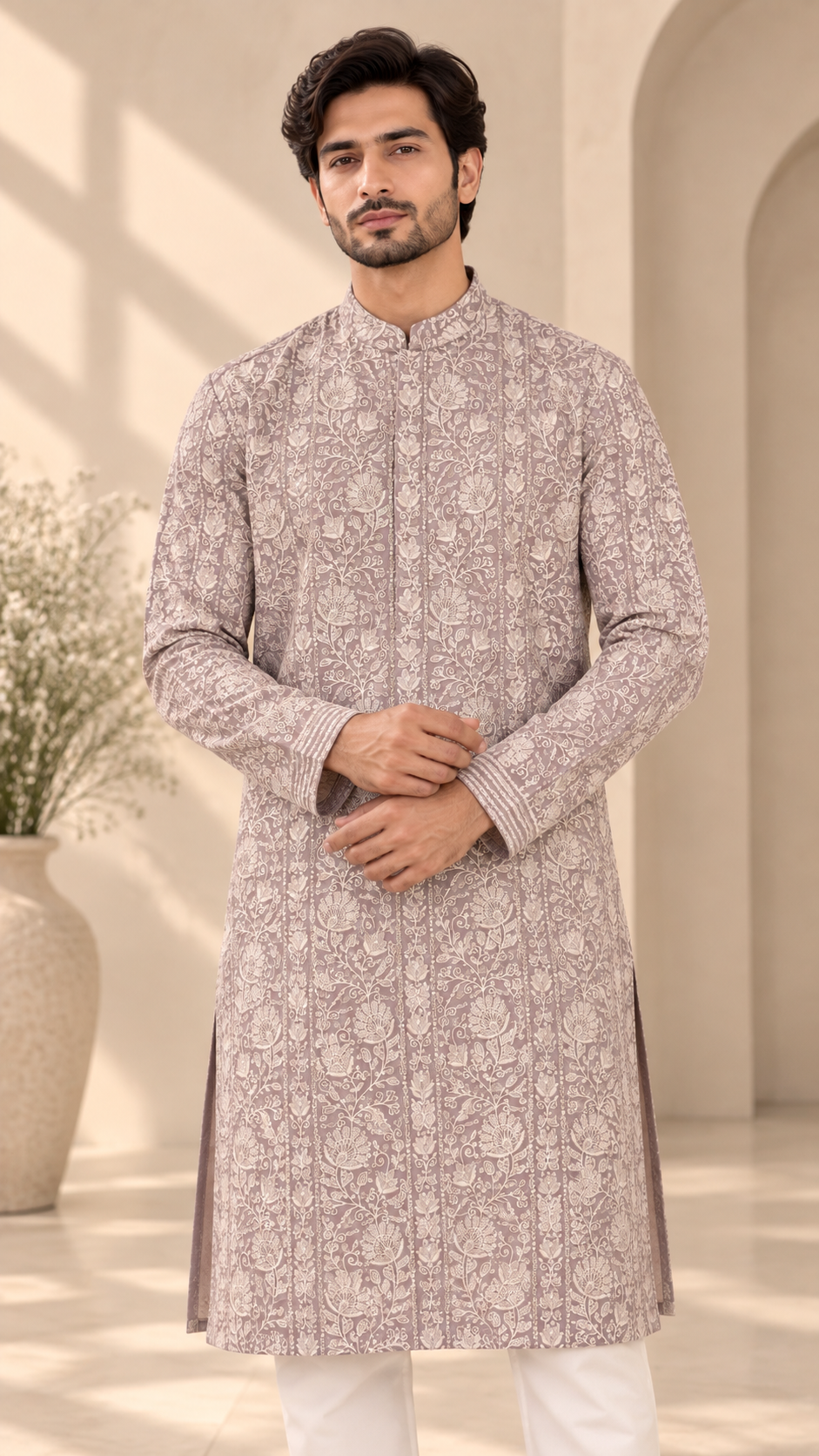 Lilac Floral Printed Kurta Set