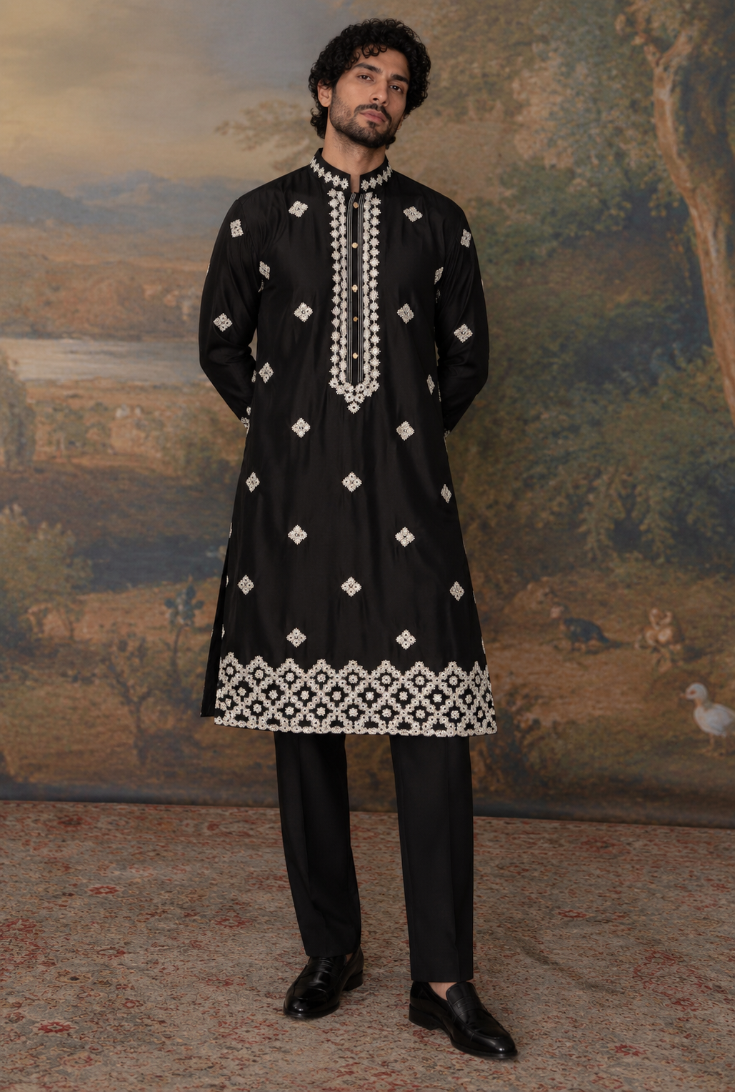 Midnight Black Embroidered Kurta Set with Dupatta
