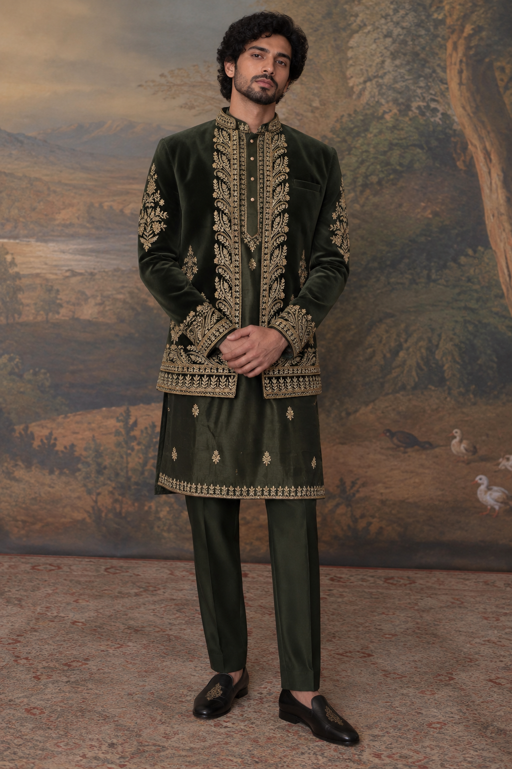 Regal Emerald Embroidered Kurta Set