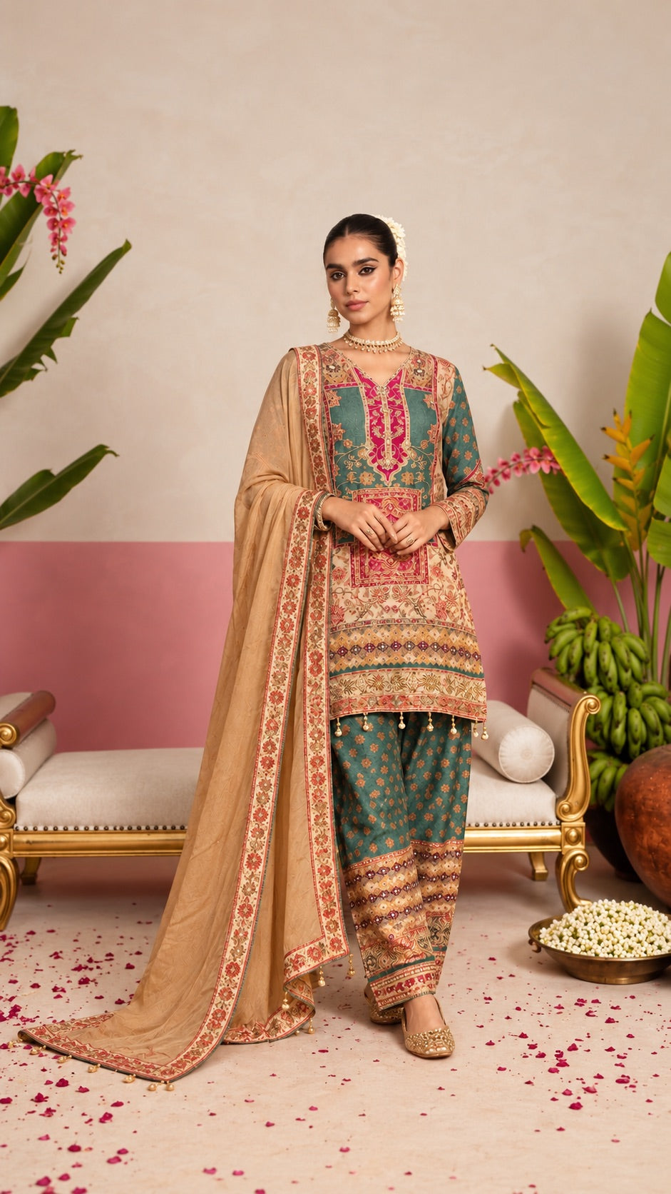 Mehfil Green Embroidered Suit Set