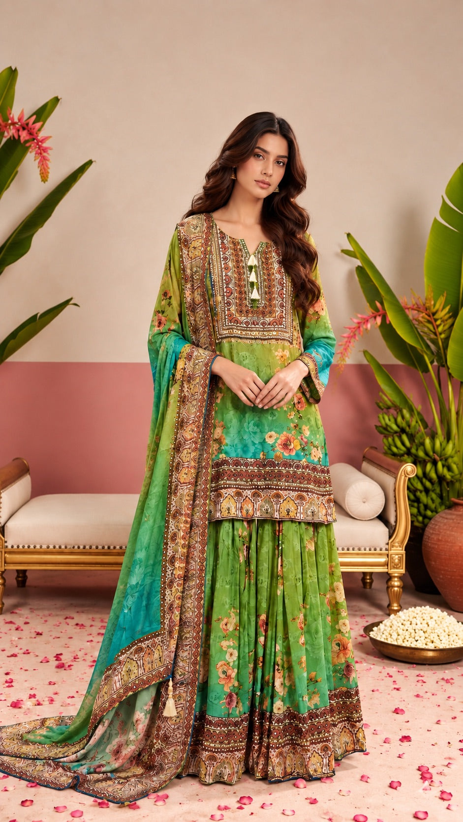Bloom Green Sharara Set
