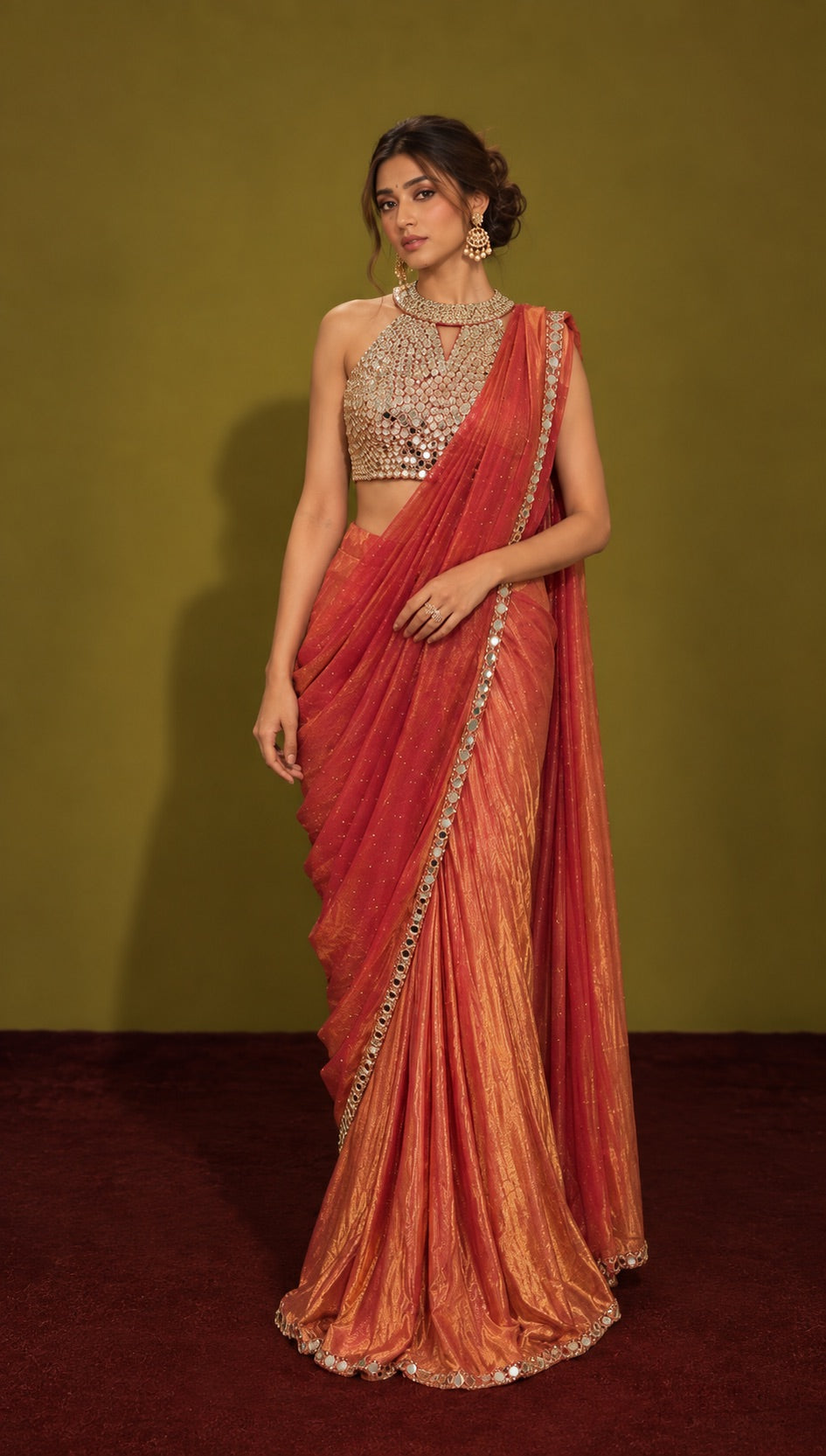 Coral Orange Tissue Saree