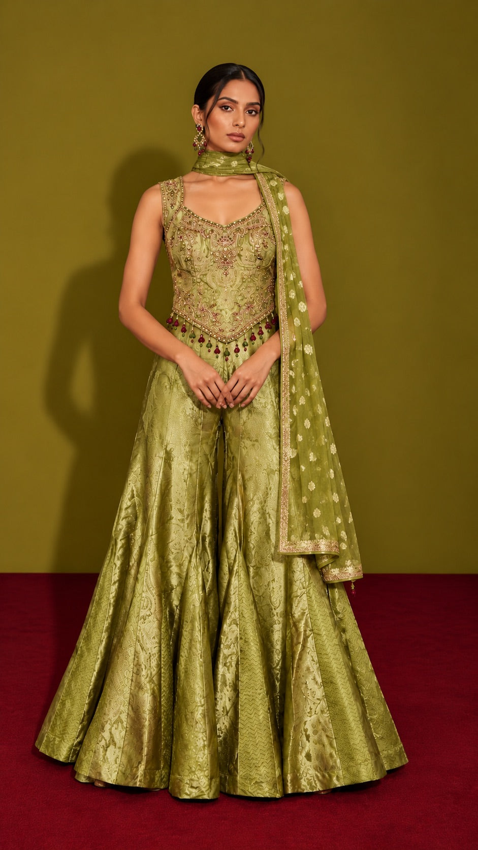 Pistachio Green Jacquard Lehenga