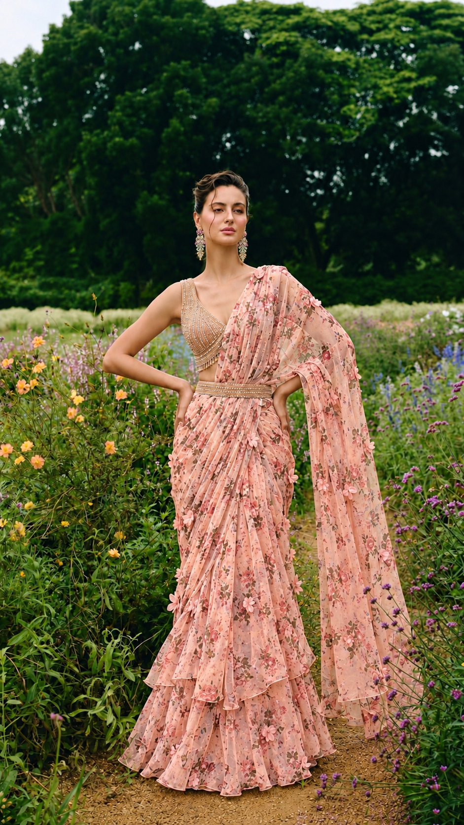 Peach Floral Saree