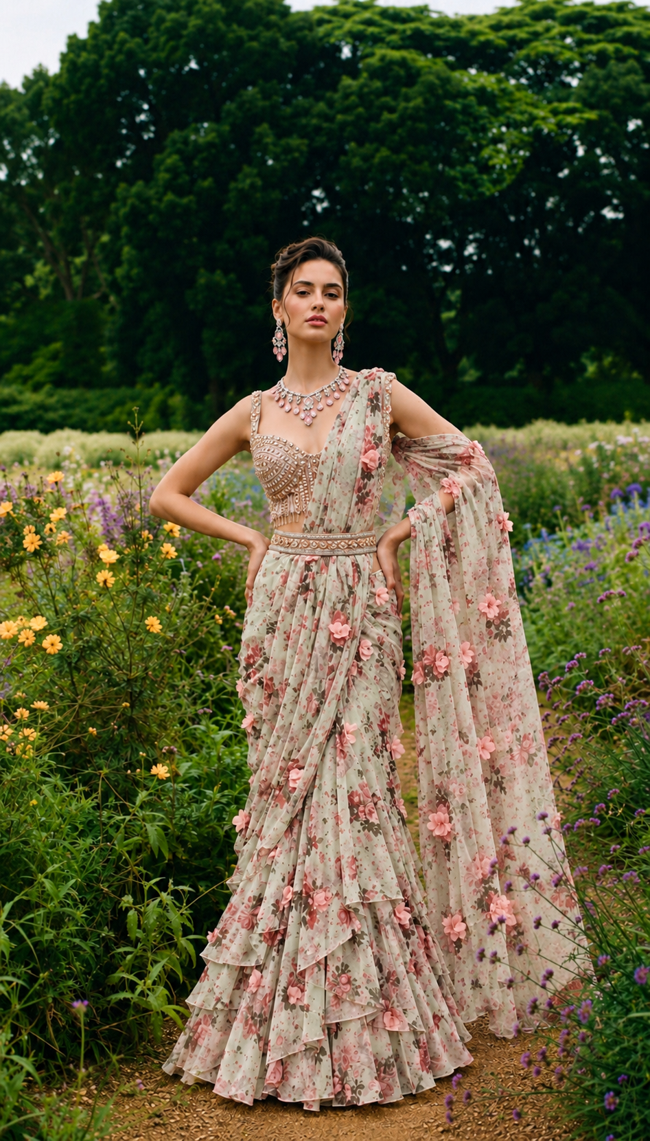 Pink Floral Saree