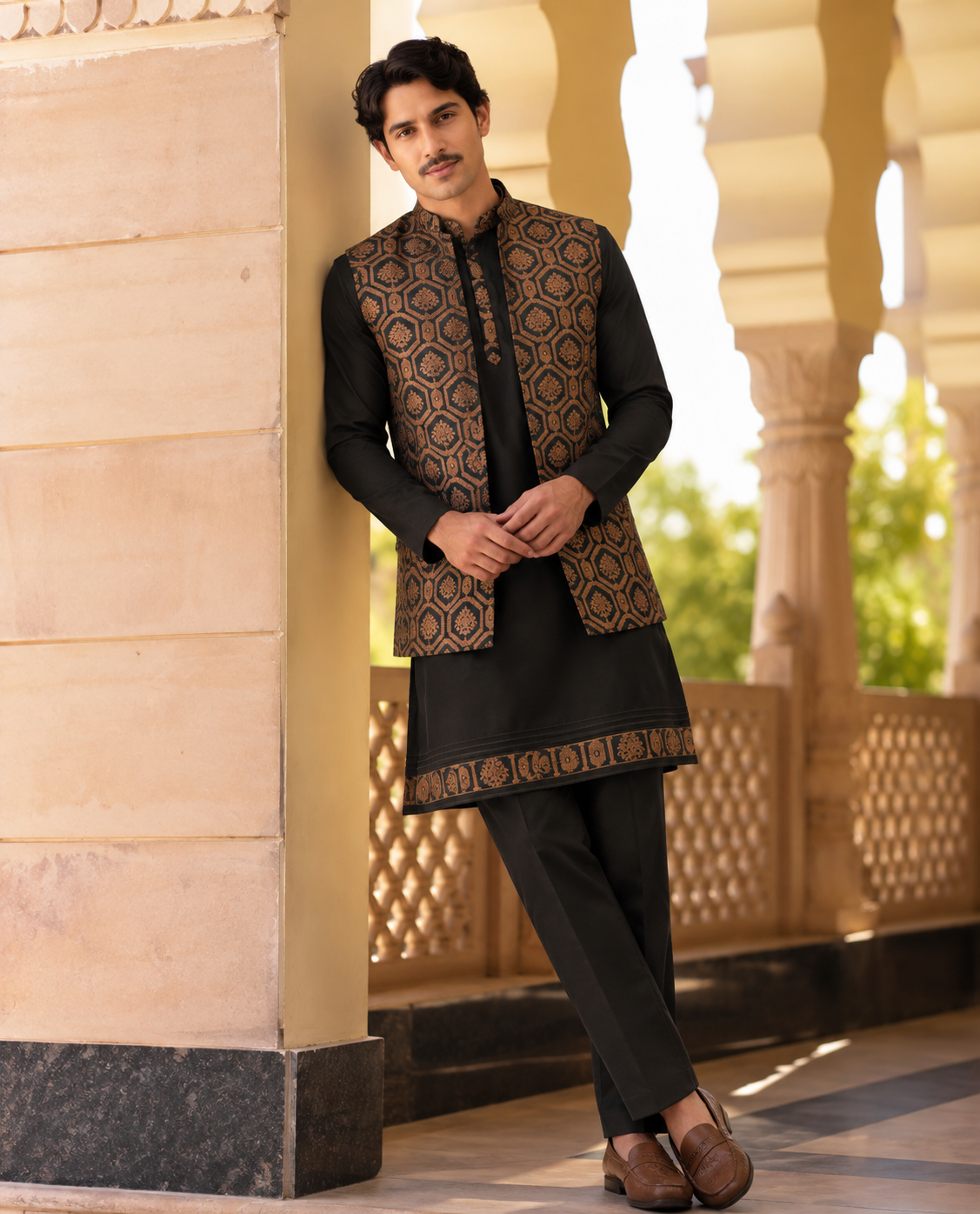 Nawab Black Kurta Set