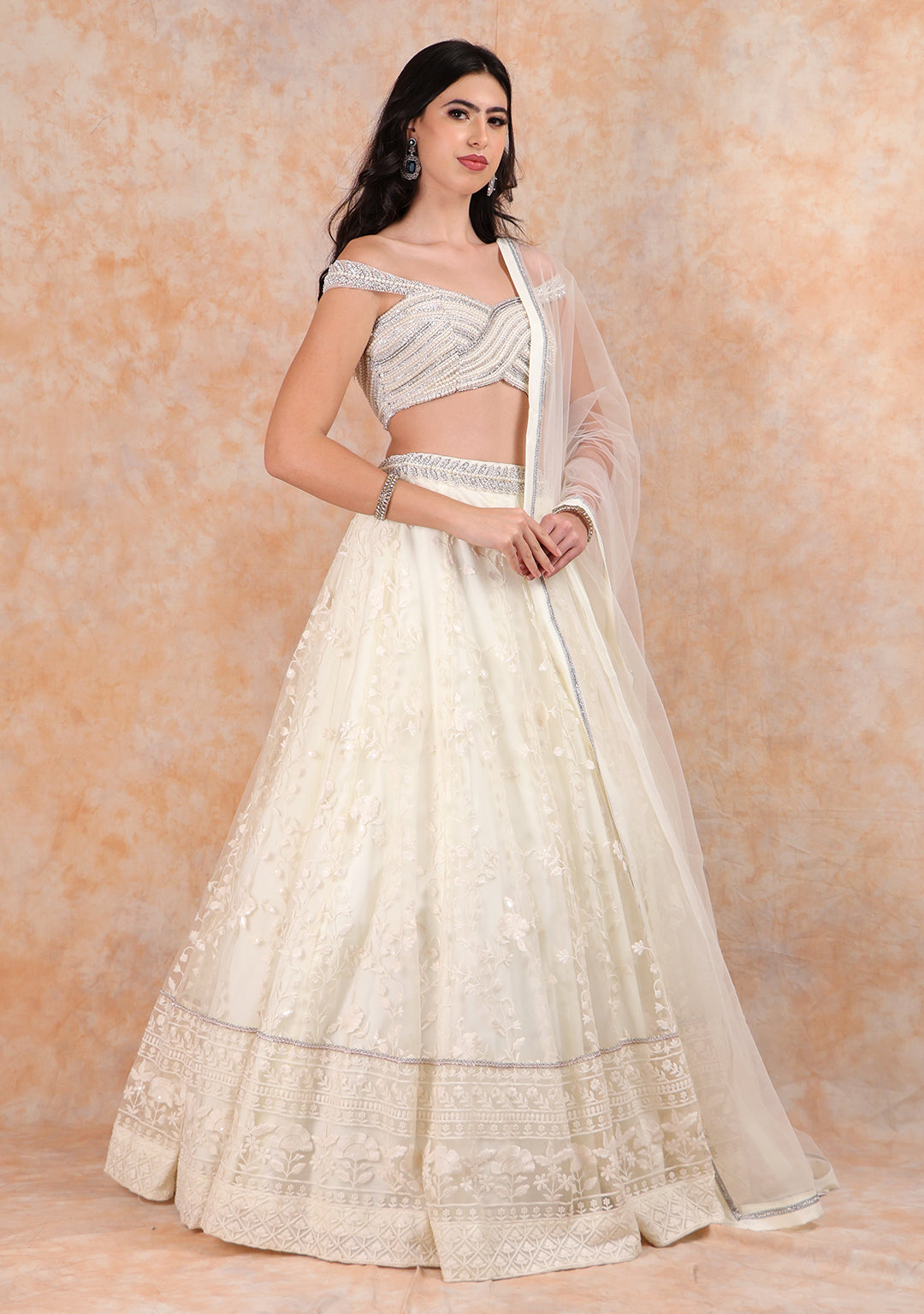 CREAM EMBROIDERED LEHENGA WITH ELEGANT TOP