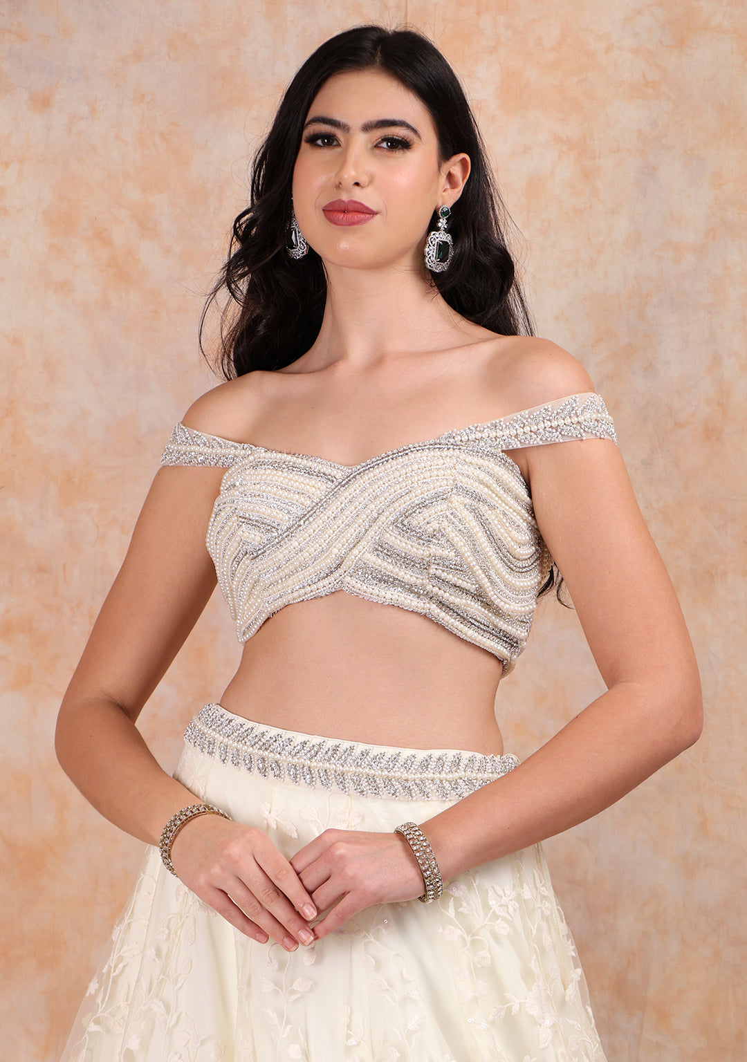 CREAM EMBROIDERED LEHENGA WITH ELEGANT TOP