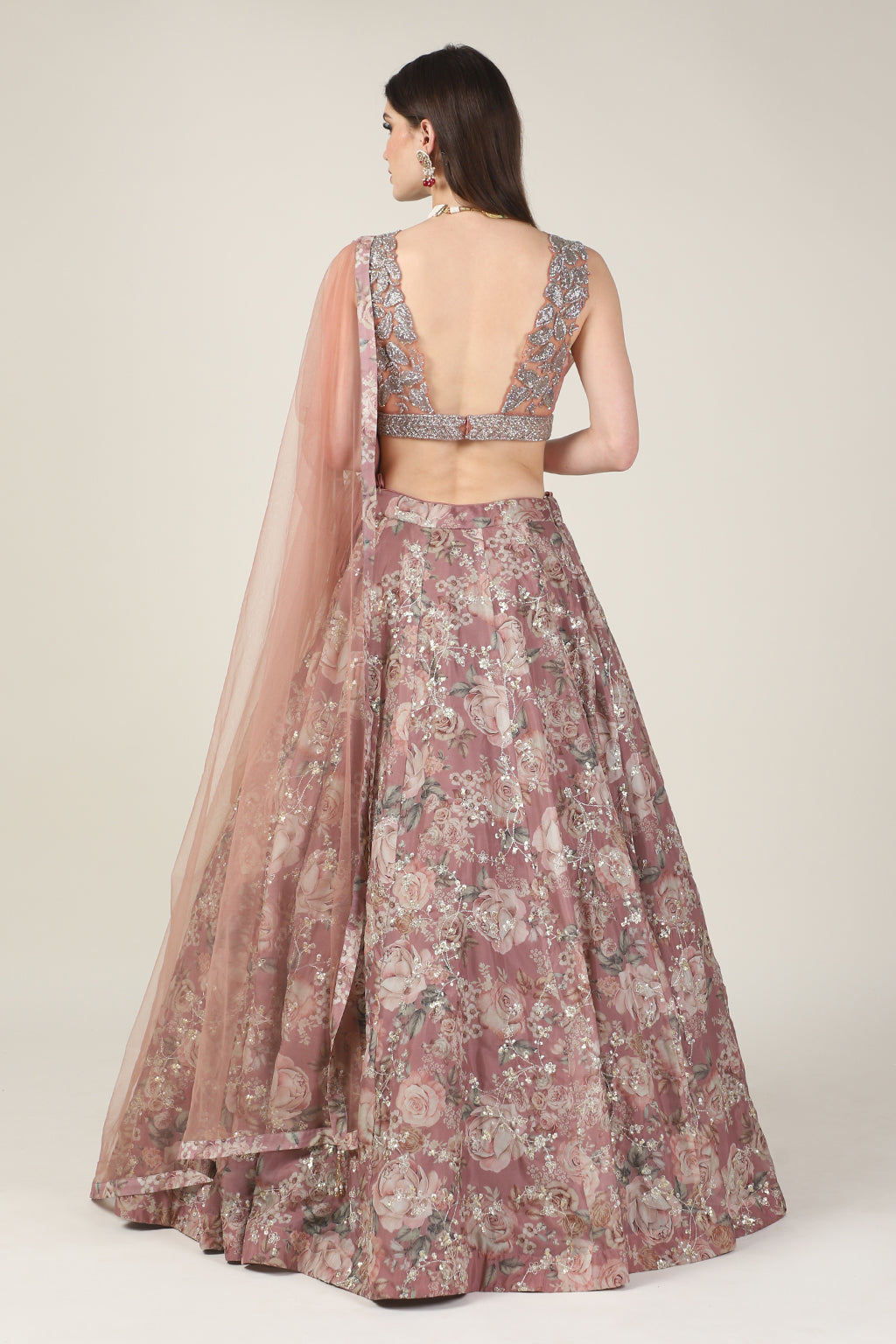 DULL PINK EMB TOP WITH PRINTED ZARI SKIRT