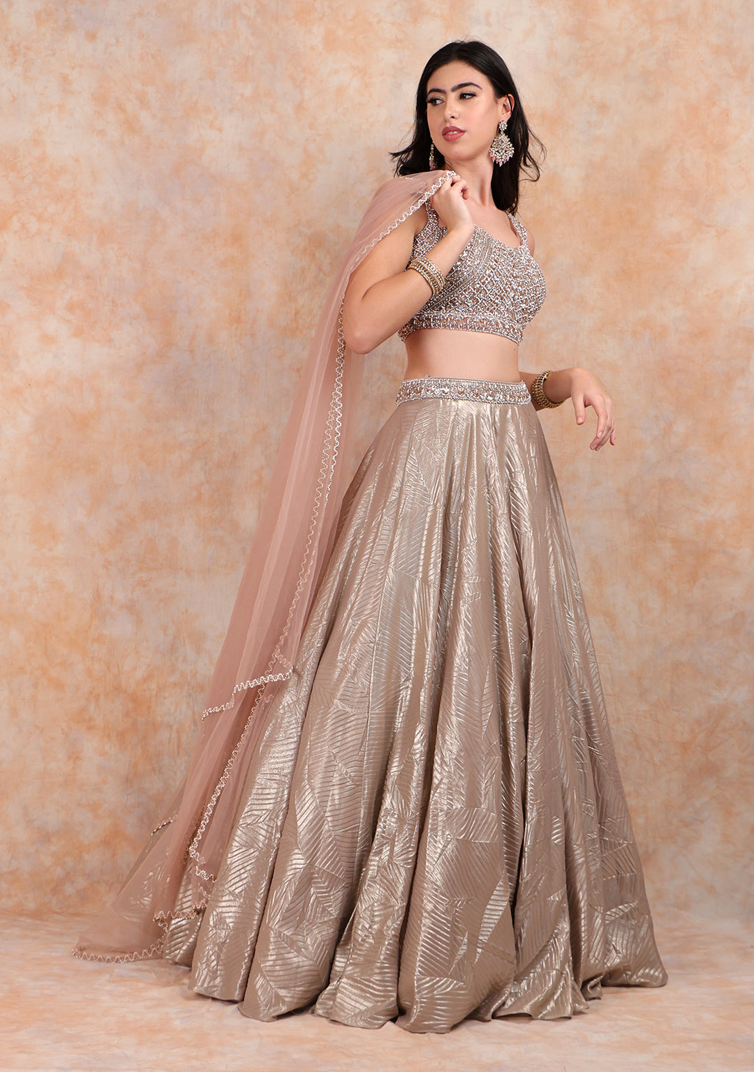 NUDE LEHENGA AND DUP WITH TOP